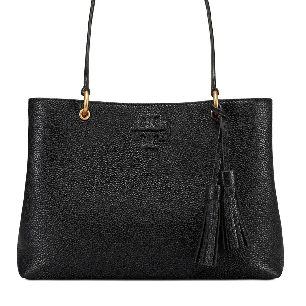 Tory Burch McGraw black pebble leather tote bag